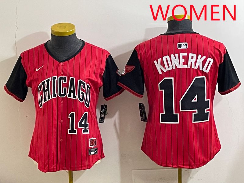 Women 2025 Chicago White Sox #14 Konerko Red Stripe Joint Name Nike MLB Jersey style 4
